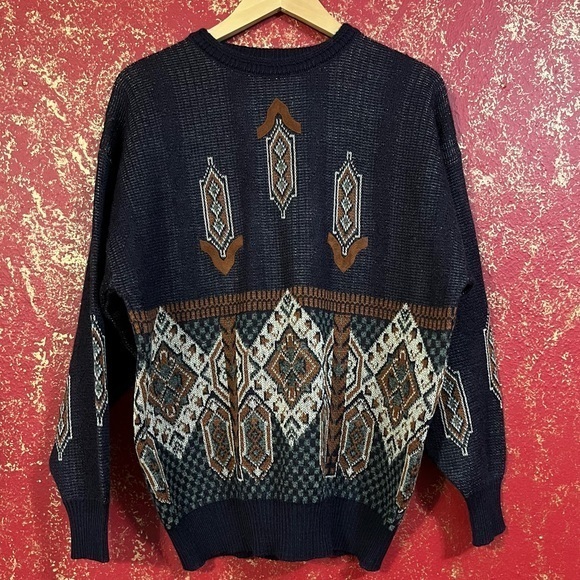 ST CROIX KNITS VINTAGE RARE AZTEC TRIBAL PRINT PURPLE PULL OVER JUMPER SWEATER M - Picture 1 of 12